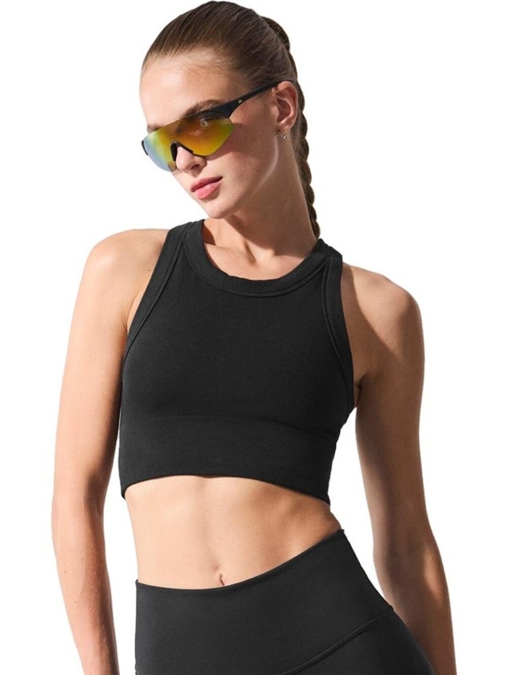 Alo Yoga Seamless Delight High Neck Bra Tank Black XS